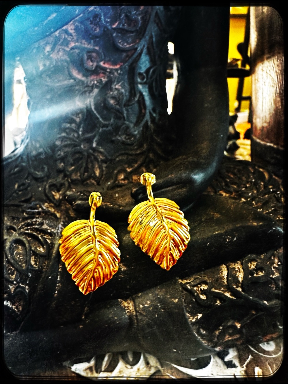 Gold Tropical Leaf Earrings, Posts